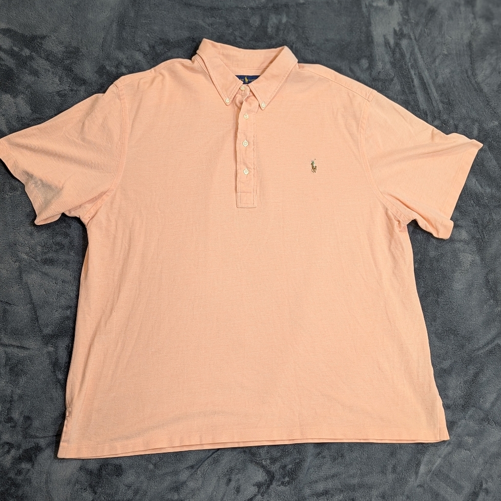 Ralph Lauren Knit Oxford Peach Short Sleeve Polo Shirt Men's Size 2XLB Pony